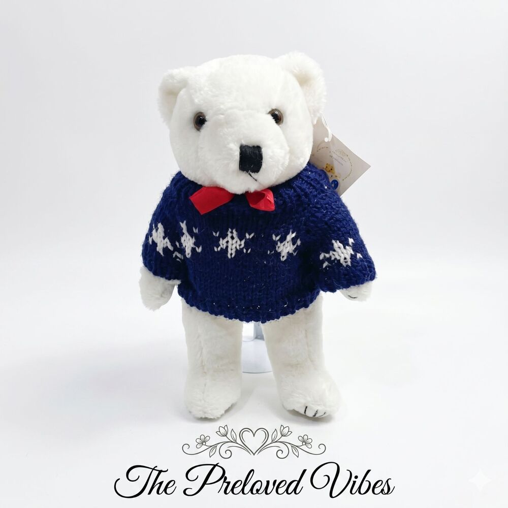 Pacific Craft Jointed White Teddy Bear in Sweater Stuff Animal Toy 12"